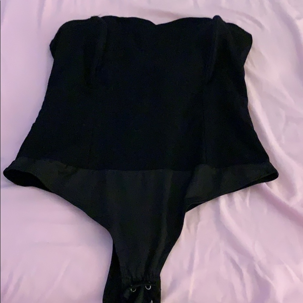 Black, strapless bodysuit
